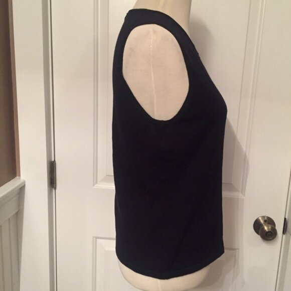 NEW CITY SILK KNIT TOP TANK SWEATER BLACK SLEEVELESS BEADED KEYHOLE Size L - Picture 4 of 6